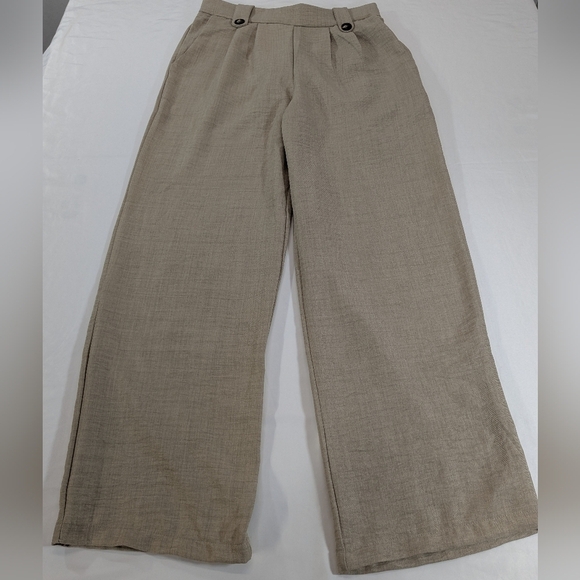 Monteau Los Angeles Pants - Monteau Los Angeles Pleated Beige Wide-Leg Pants Size Large